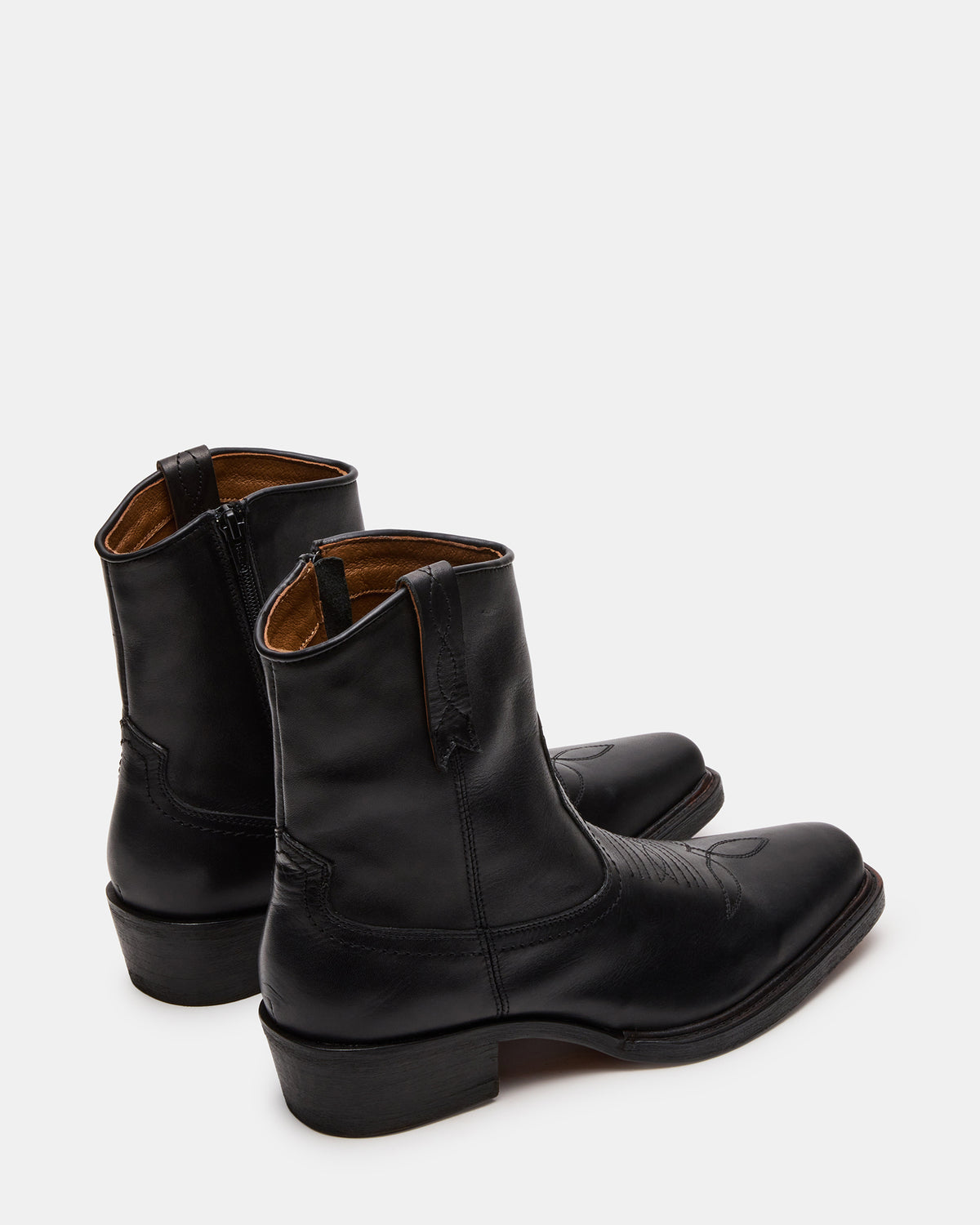 SANDERSON Black Leather Square-Toe Western Men