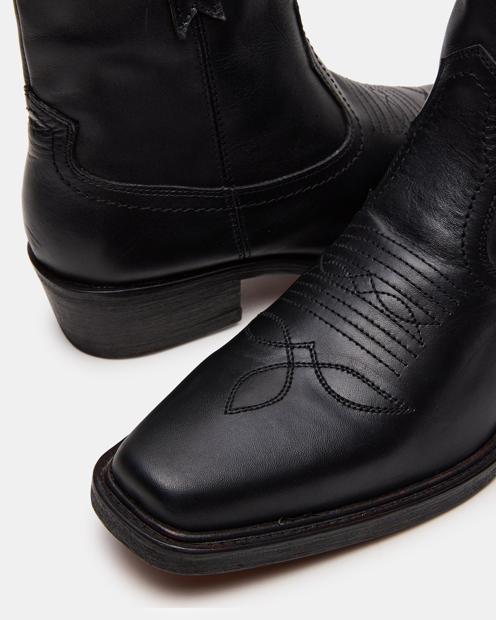 SANDERSON Black Leather Square-Toe Western Men's Ankle Boot Steve Madden SANDERSON Black Leather Square-Toe Western Men's Ankle Boot Steve Madden