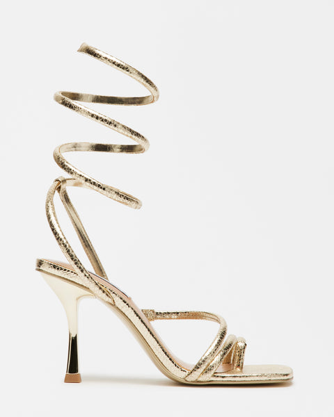 SHANTELLE Gold Snake Strappy Heel | Women's Heels – Steve Madden