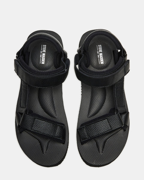 THEROS Black Leather Velcro Sandals | Men's Shoes – Steve Madden