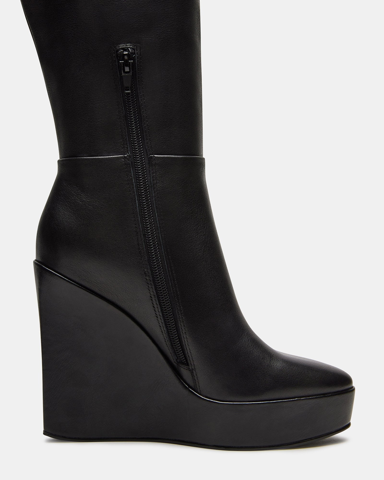 AKIRA Black Leather Knee-High Platform Boot Women's Boots