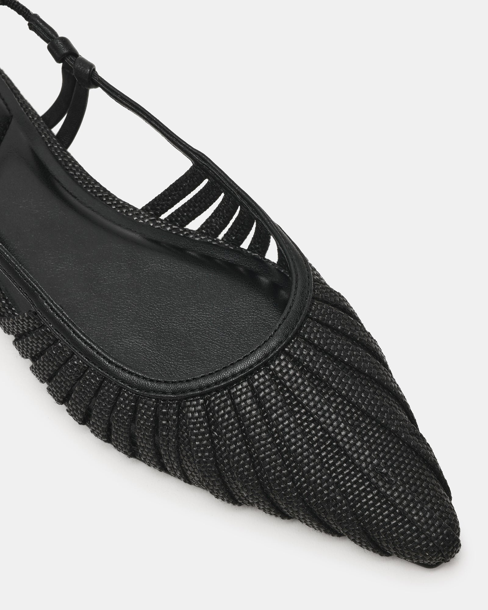 ALANDRIA Black Raffia Woven Pointed-Toe Women's Flat – Steve Madden