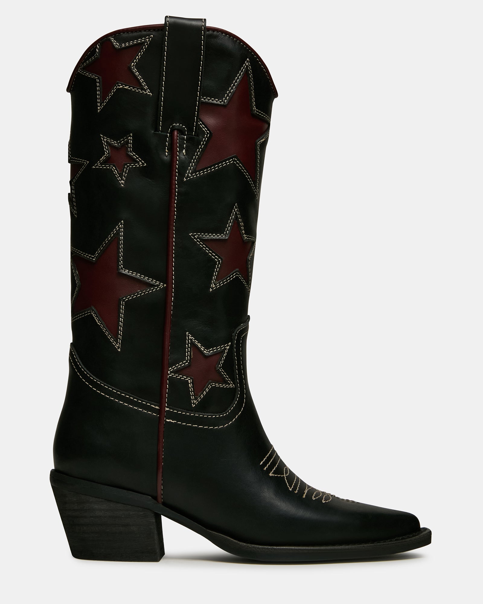 ALBANY Star Black Red Pointed-Toe Women's Western Boot | Steve Madden