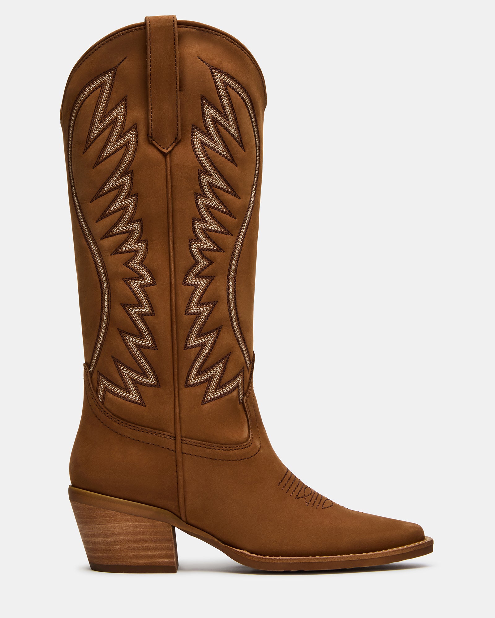 ALBANY Stitch Cognac Suede Pointed-Toe Women's Western Boot | Steve Madden