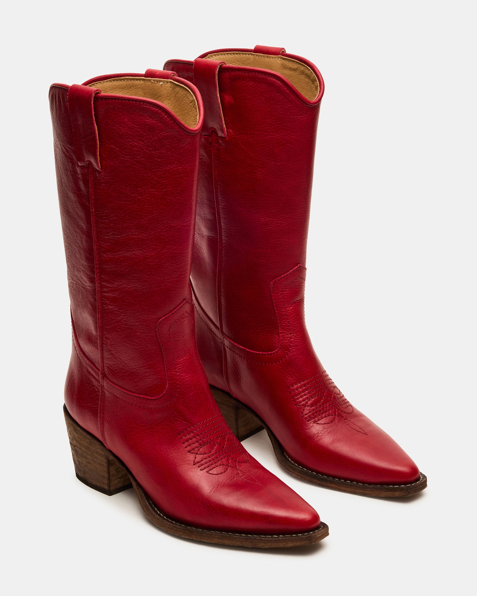 ALBANY Red Leather Pointed-Toe Women's Western Boot – Steve Madden
