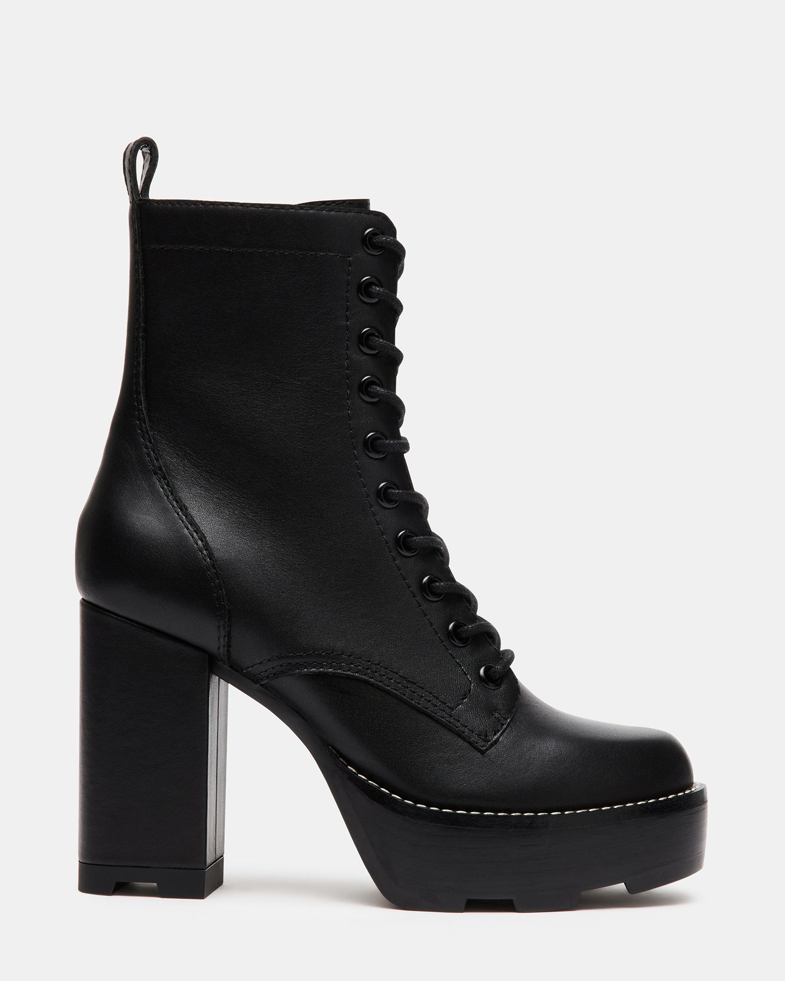 ALORA Black Leather Platform Ankle Bootie | Women's Booties – Steve Madden