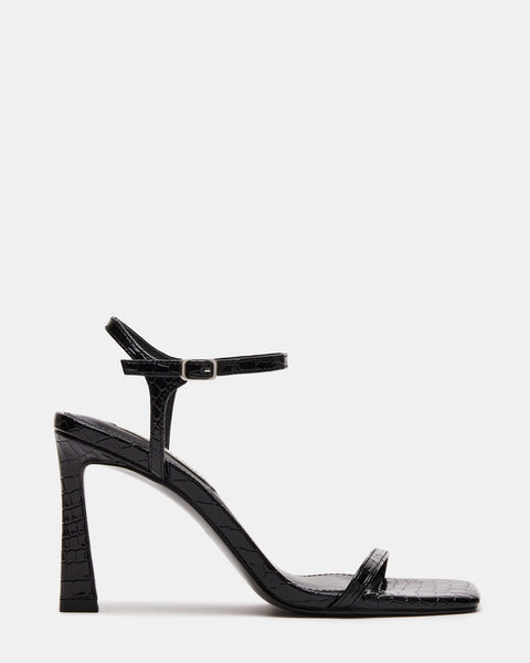 ANITA Black Patent Square Toe Strappy Heel | Women's Heels – Steve Madden