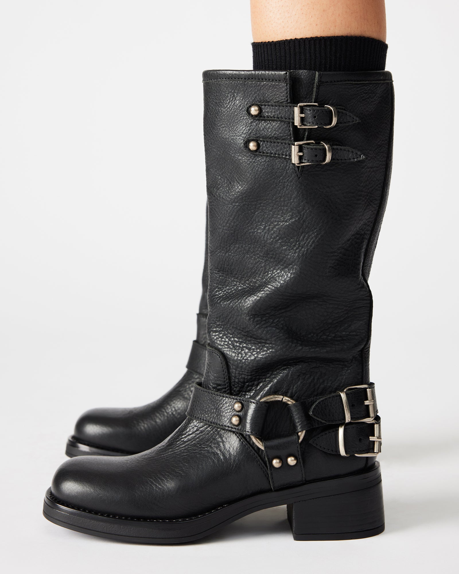 ASTOR Black Leather Knee-High Boot Women's Boots – Steve Madden