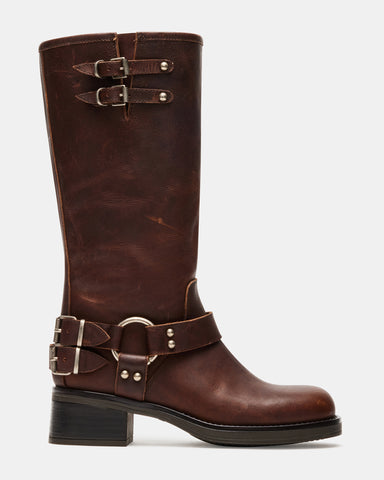 Bottes Steve Madden Asabby Cuir Marron - Taille 7.5 Femme - Portées Une Seule Fois, état Comme Neuf