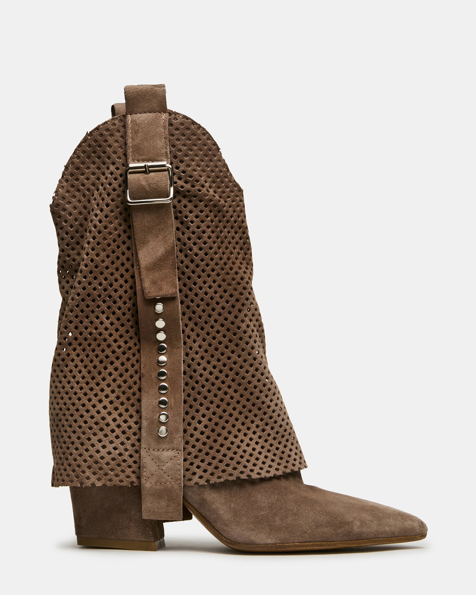 AUBRIELLE Taupe Suede Pointed-Toe Western Fold-Over Women's Boot | Steve Madden