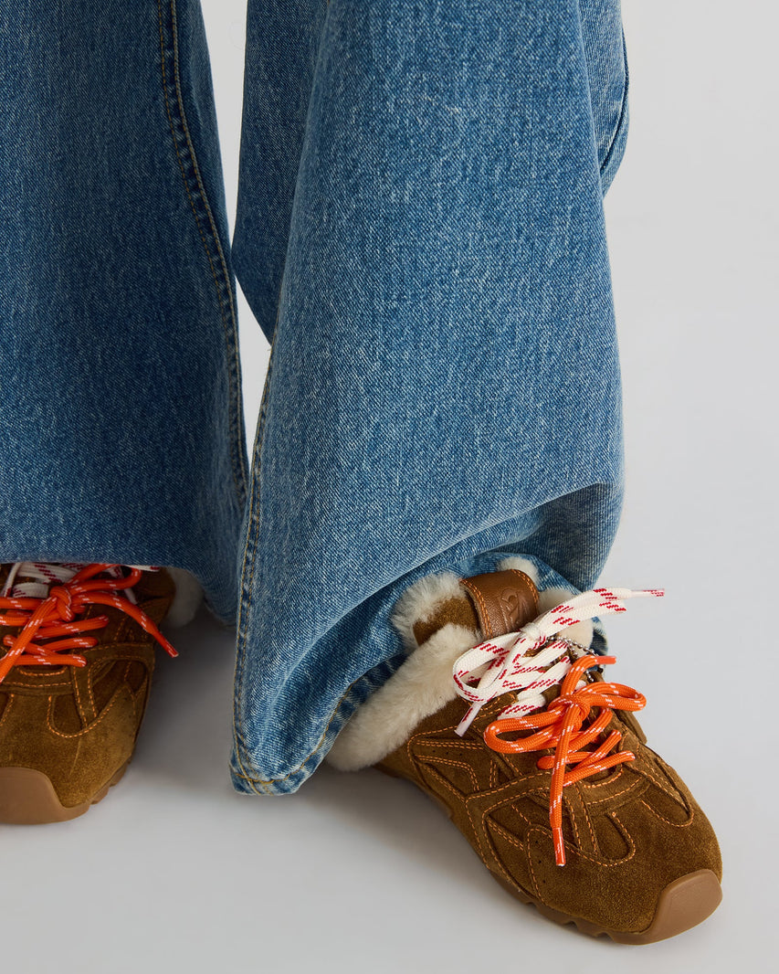 AZIEL MULE FAUX FUR CHESTNUT SUEDE