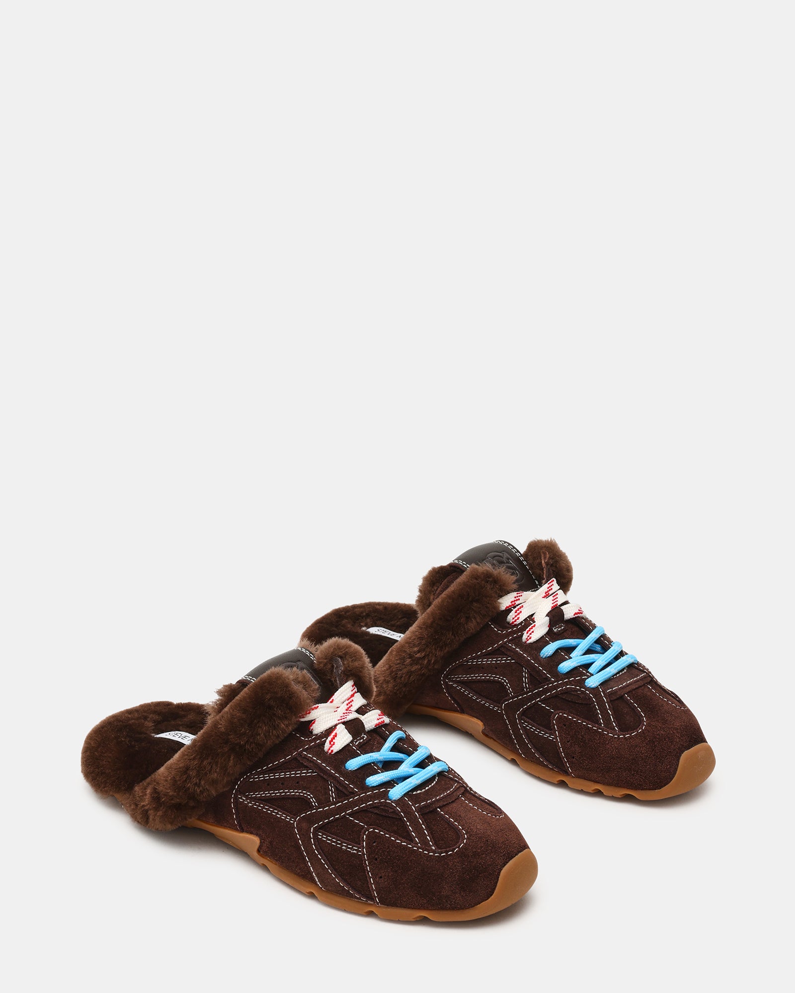 AZIEL MULE Faux Fur Chocolate Brown Suede Low-Top Lace-Up Slip-On