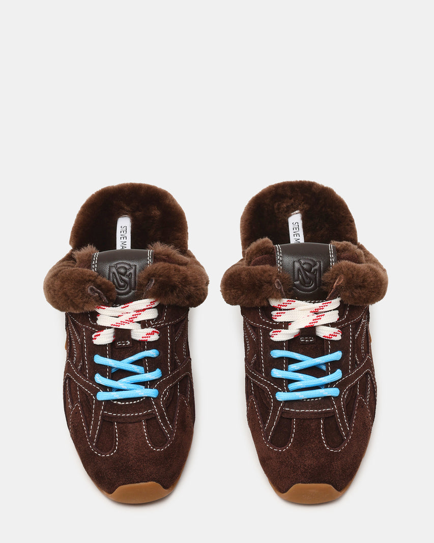 AZIEL MULE FAUX FUR CHOCOLATE BROWN SUEDE - view 4
