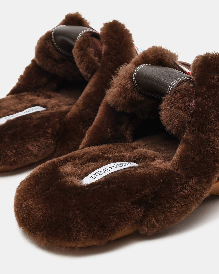 AZIEL MULE FAUX FUR CHOCOLATE BROWN SUEDE - view 3