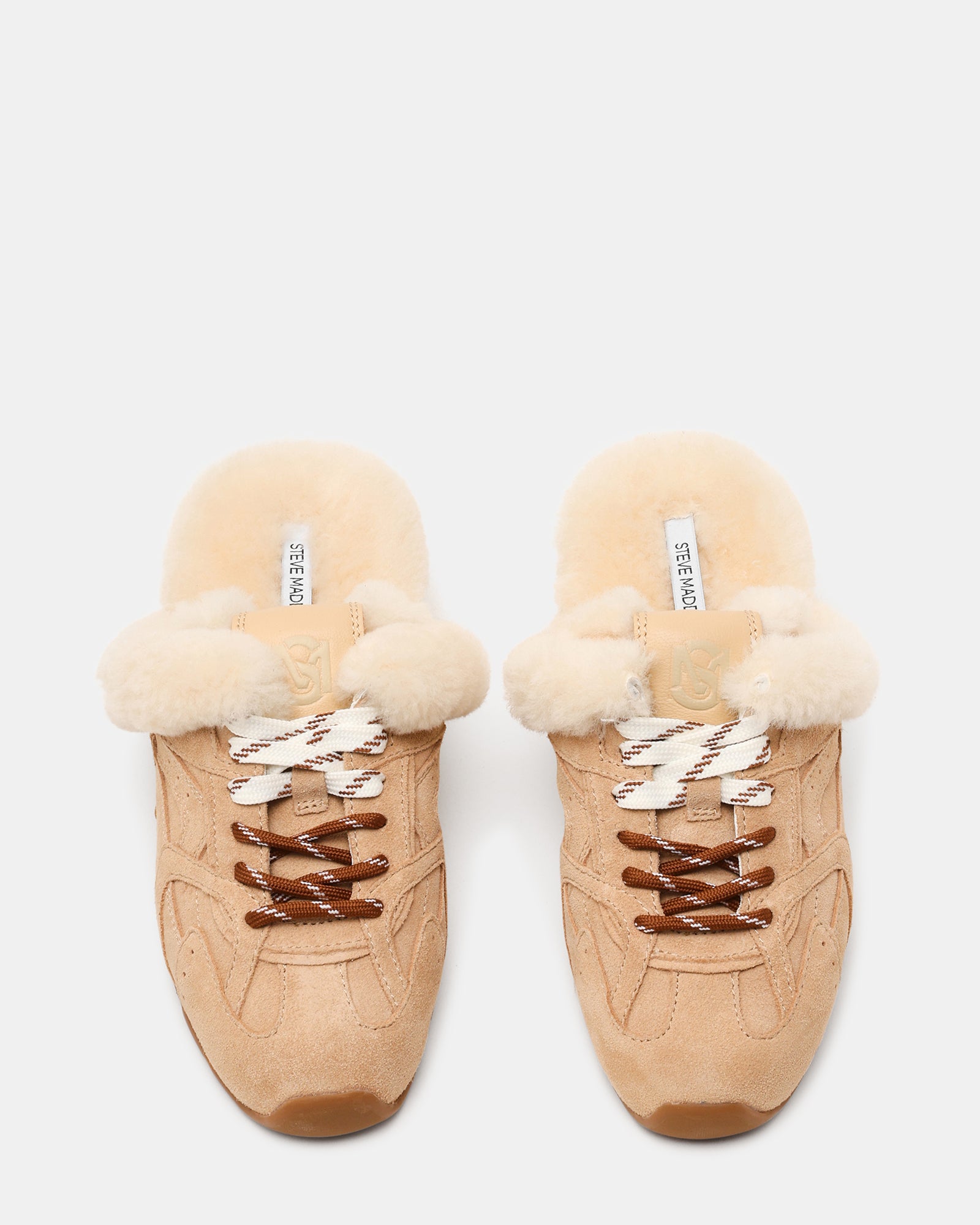 AZIEL MULE Faux Fur Natural Low-Top Lace-Up Slip-On Women's