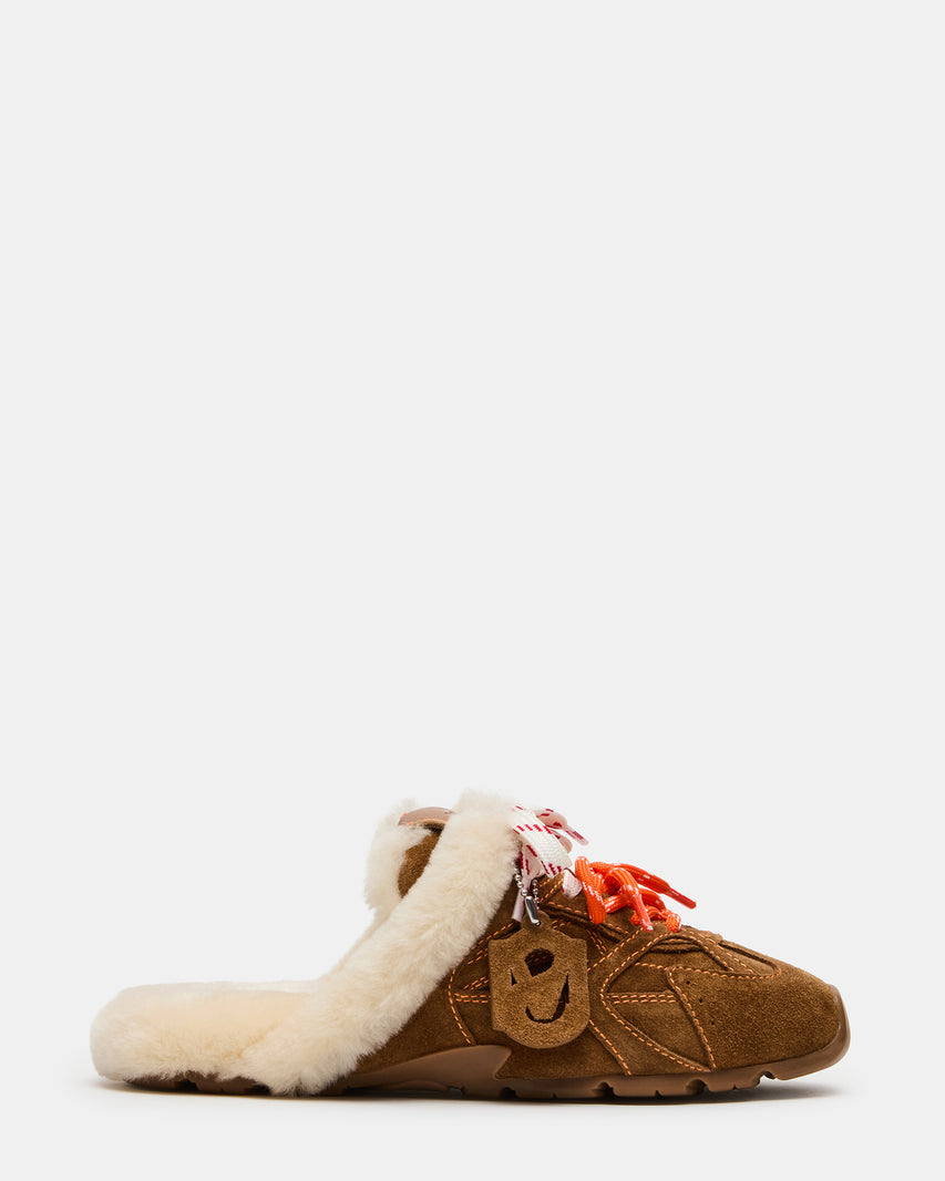 AZIEL MULE FAUX FUR CHESTNUT SUEDE