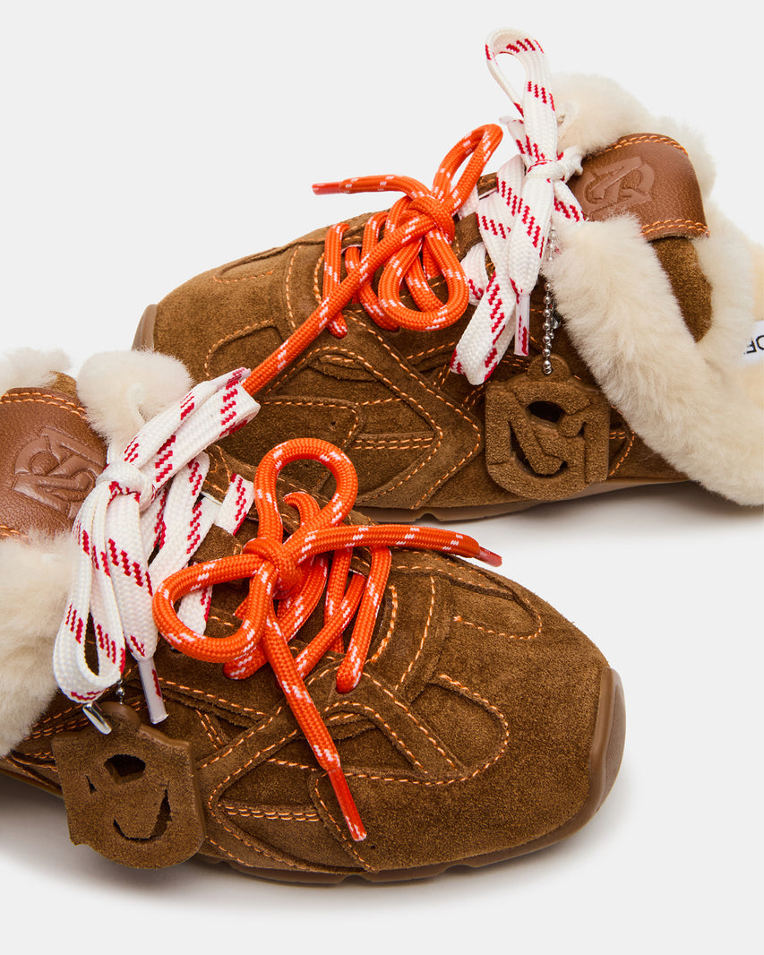 AZIEL MULE FAUX FUR CHESTNUT SUEDE