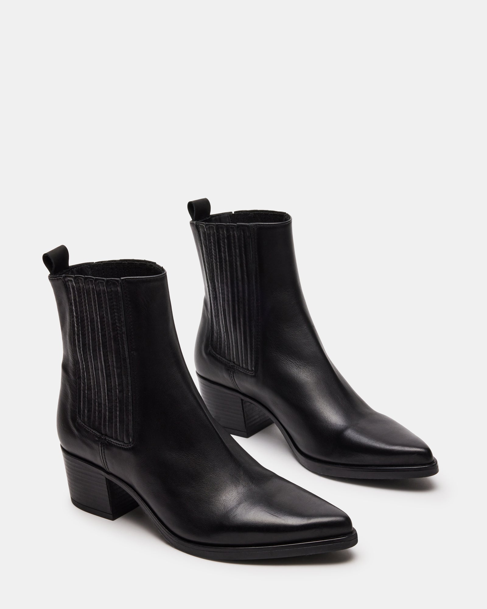 BARNES Black Leather Western Ankle Bootie Women's Booties Steve Madden