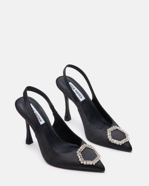 BEIGNET Black Satin Slingback Embellished Heel | Women's Heels – Steve ...