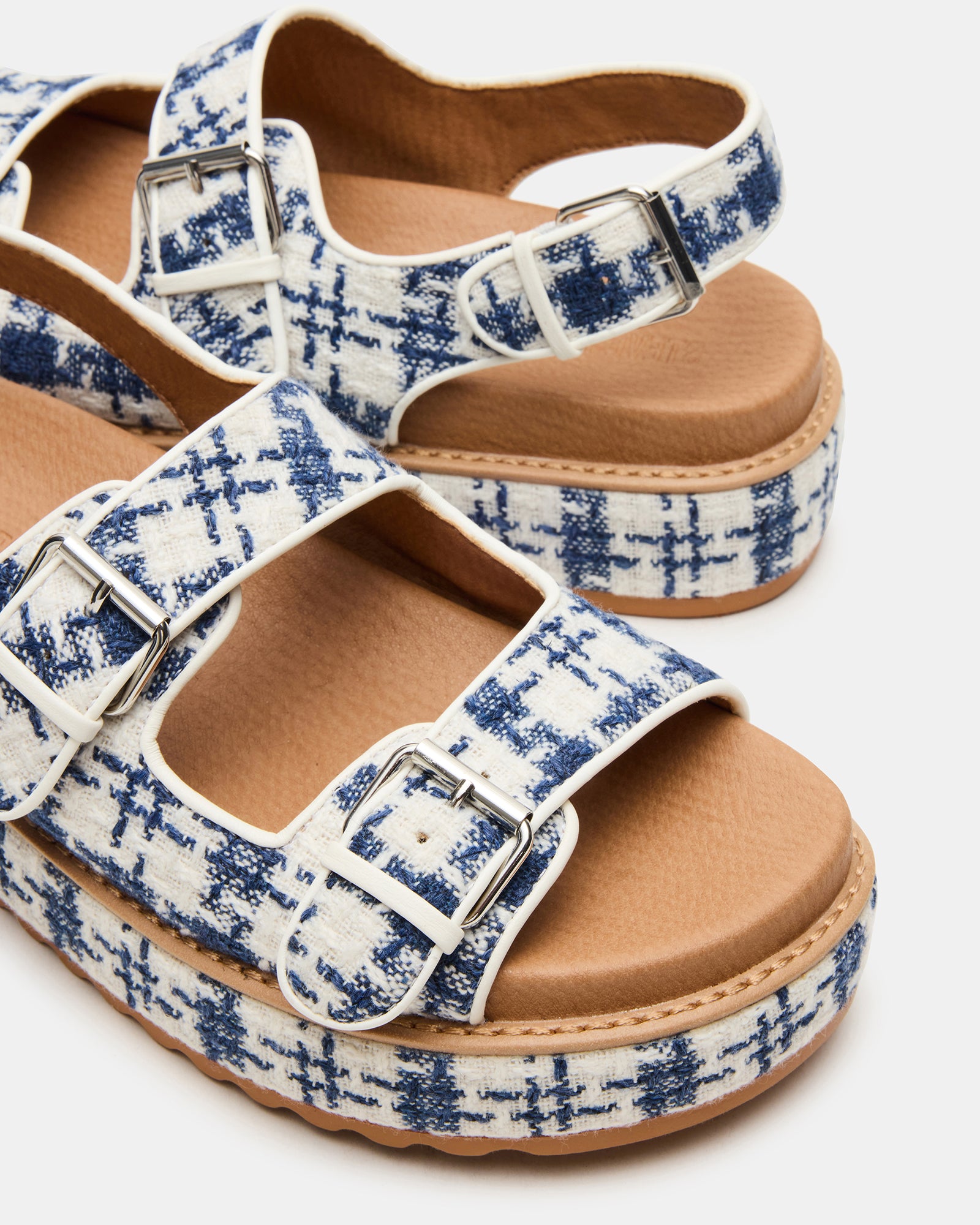 Blue/White Platform Footbed Flatform Women's Sandal