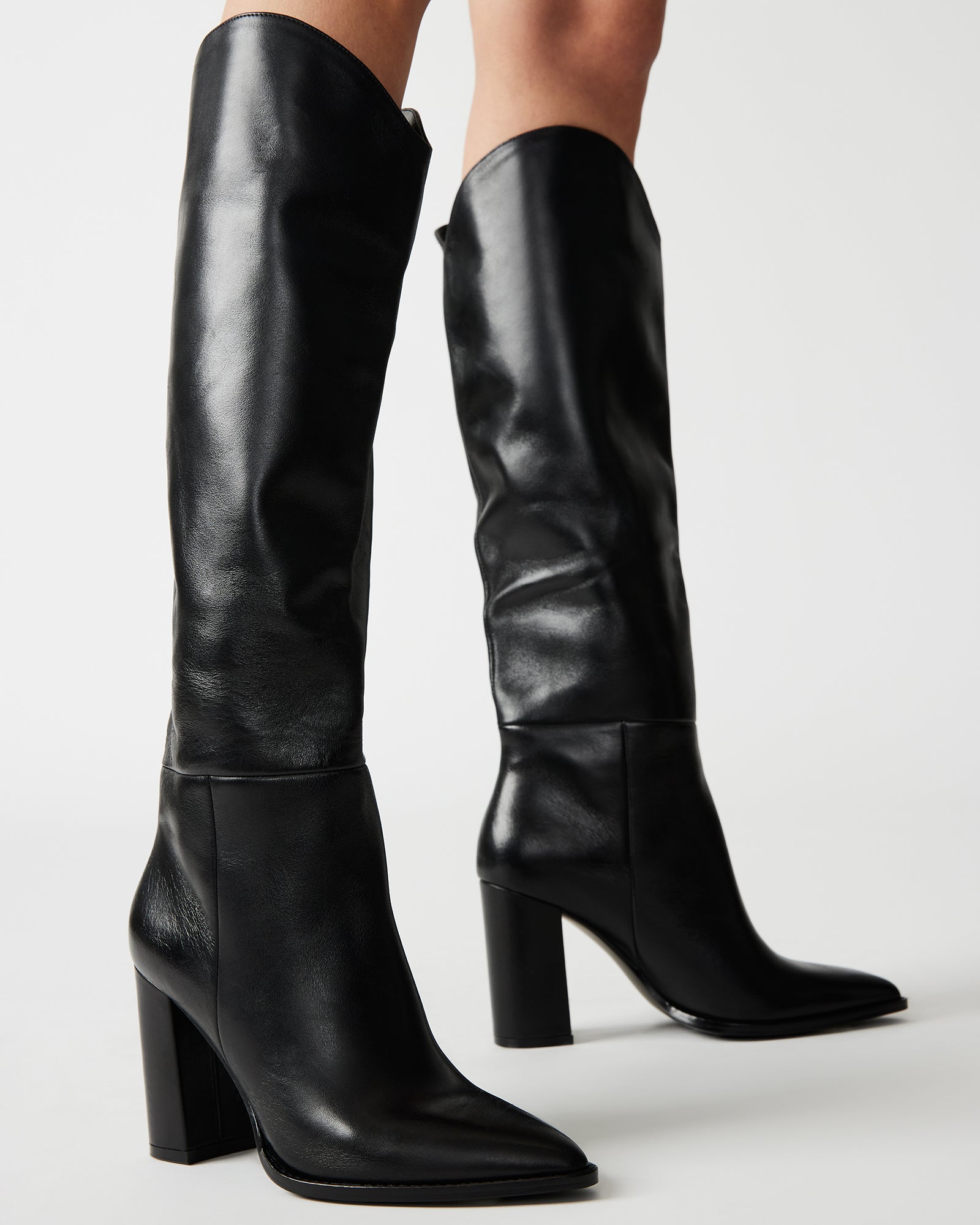 BIXBY Black Leather Knee High Boot | Women's Boots – Steve Madden