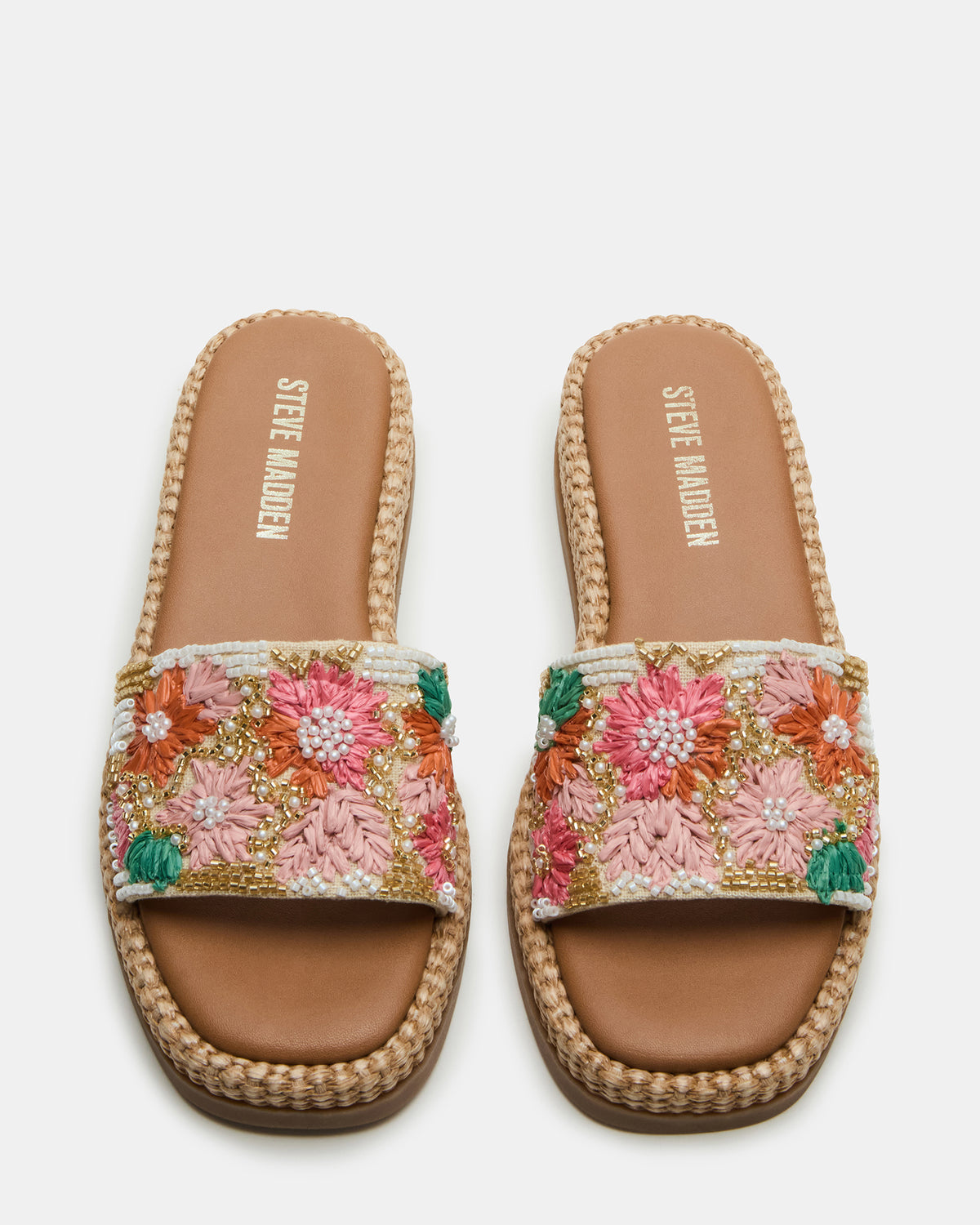 BOARDWALK Floral Multi Raffia Slides Women's Sandals Steve Madden
