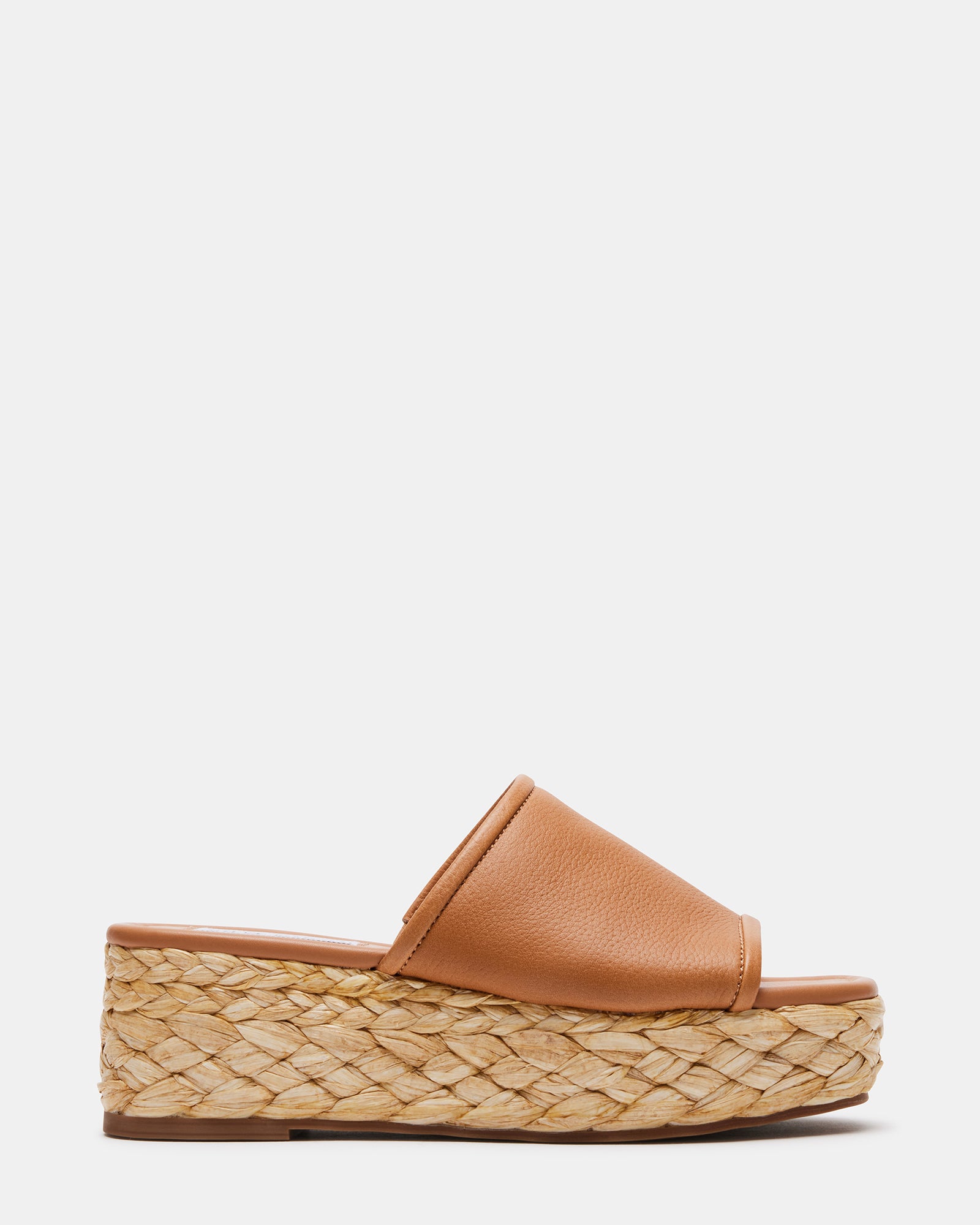 BRAIDEN Tan Leather Platform Slide Sandal | Women's Sandals | Steve Madden