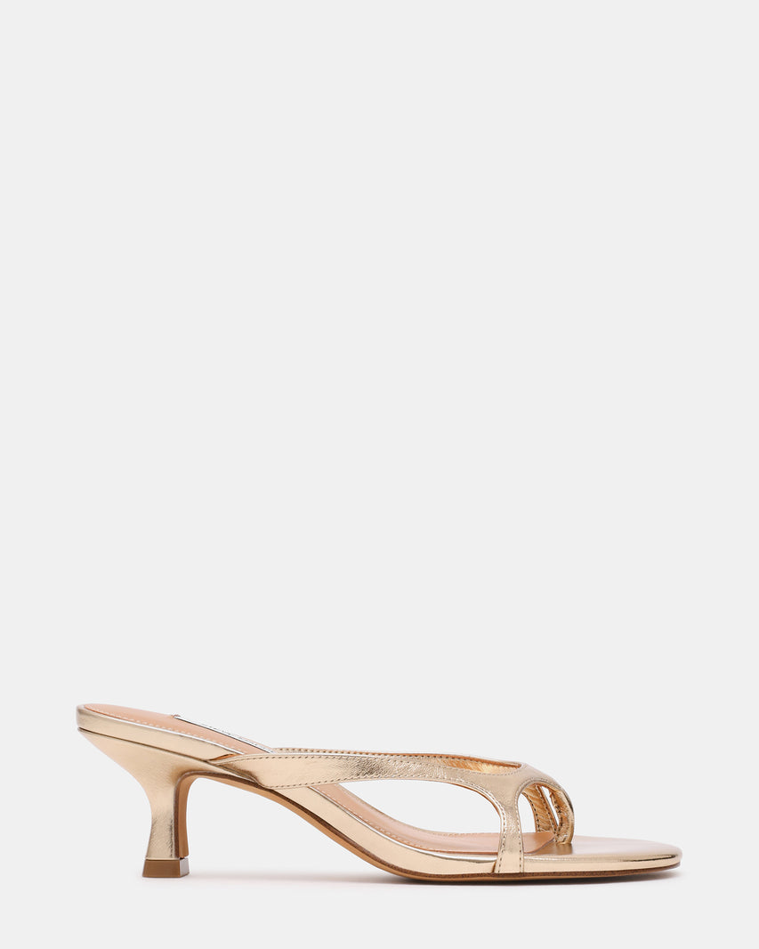 BRIENNA Gold Leather Thong Women's Kitten Heel | Steve Madden