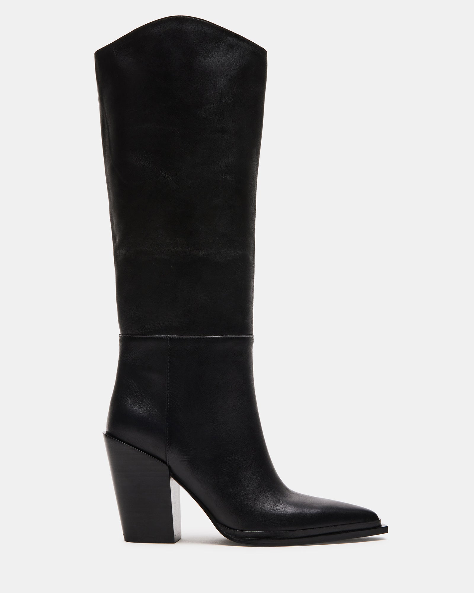 BRONTY Black Leather Knee High Western Boot | Women's Boots – Steve Madden