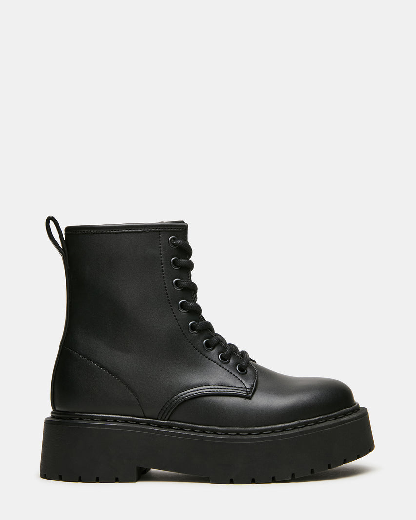 BUFFY Black Lace-Up Combat Women's Ankle Boot | Steve Madden