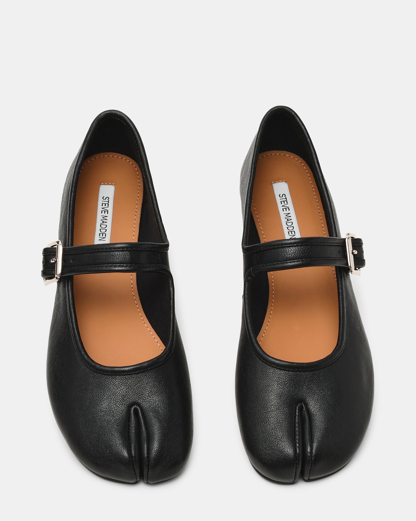 CALARA Black Leather Tabi Mary Jane Split Toe Ballet Women's Flat