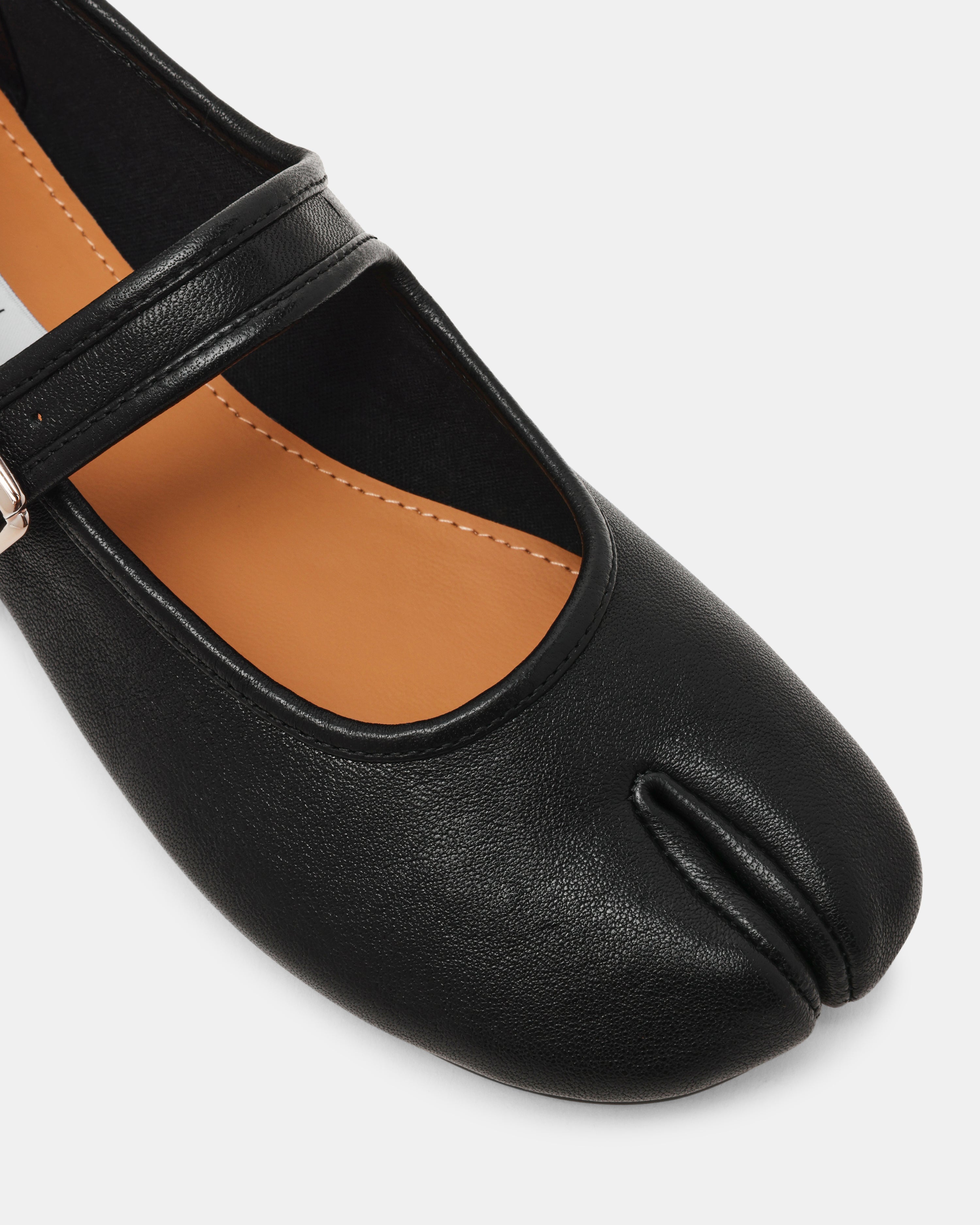 CALARA Black Leather Tabi Mary Jane Split Toe Ballet Women's Flat