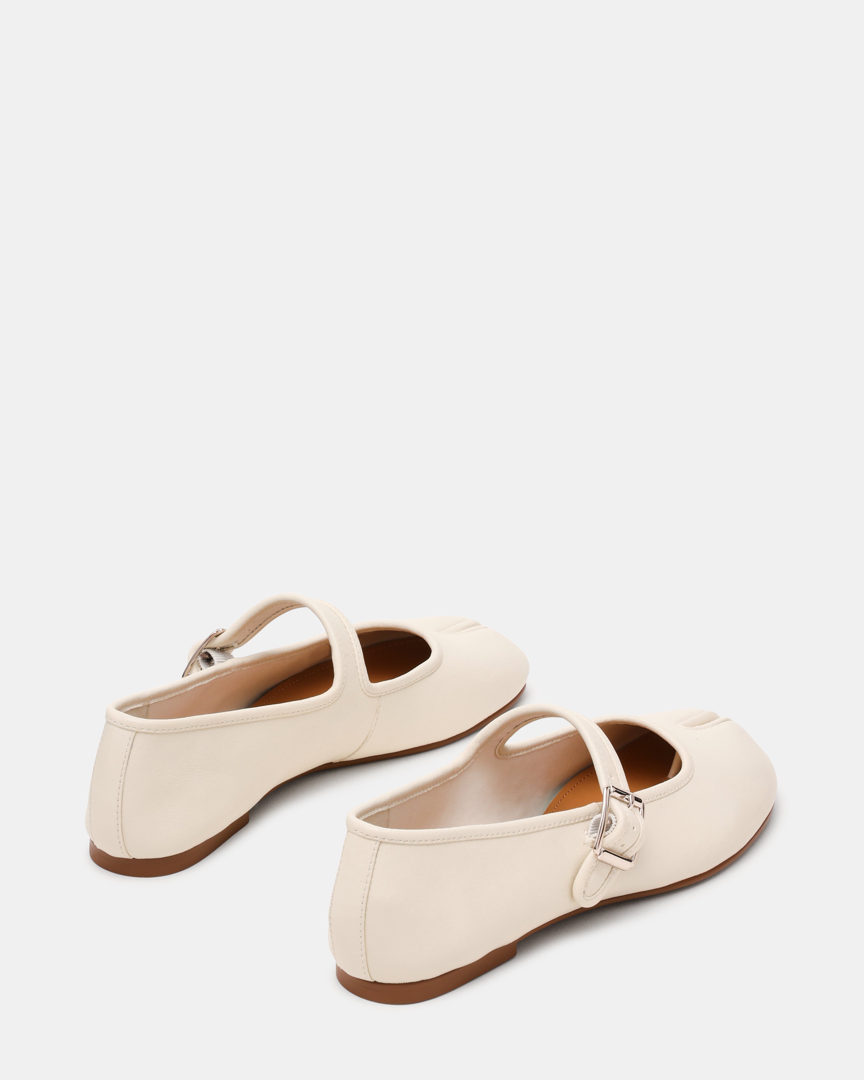 CALARA White Leather Tabi Mary Jane Split Toe Ballet Women's Flat