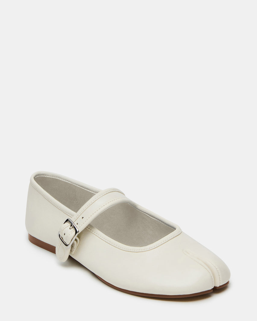 CALARA White Leather Tabi Mary Jane Split Toe Ballet Women's Flat | Steve Madden