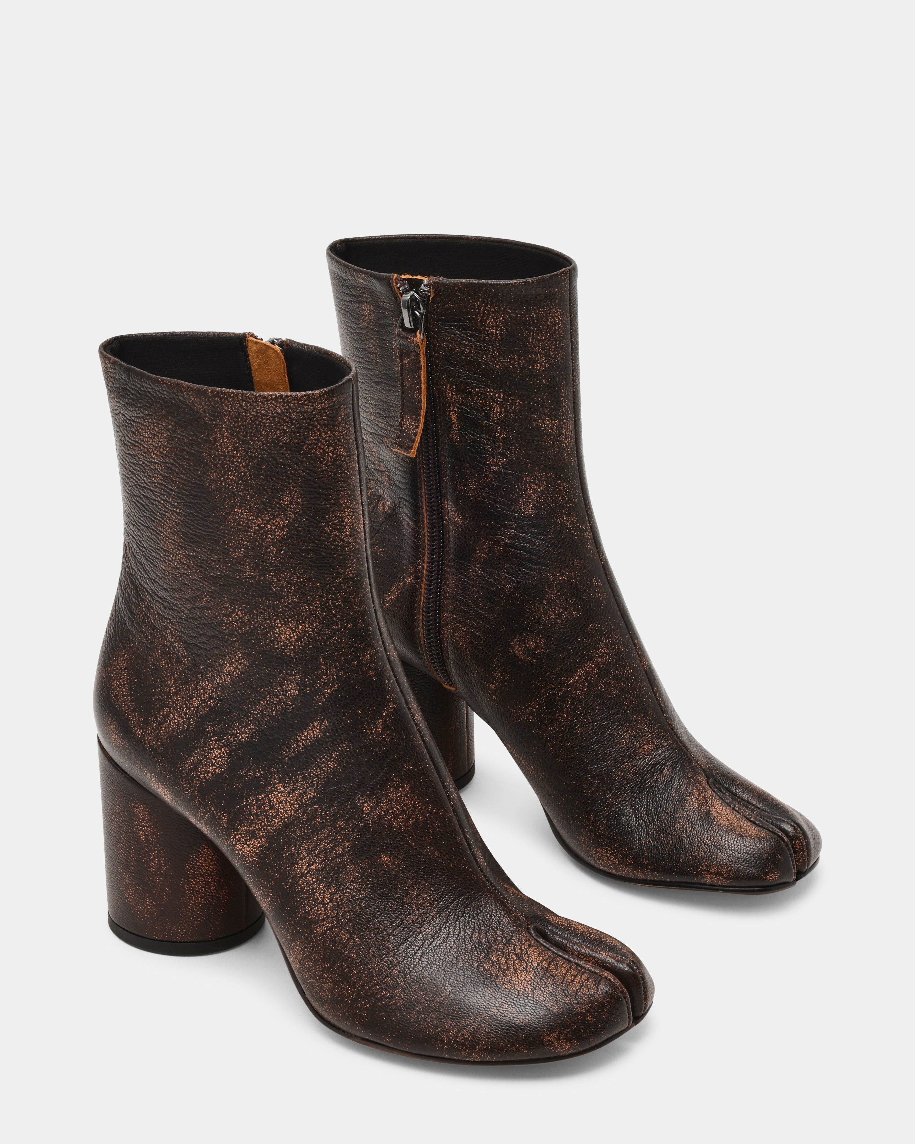 CARO Brown Distressed Tabi Split-Toe Block Heel Women's Ankle Boot | Steve Madden