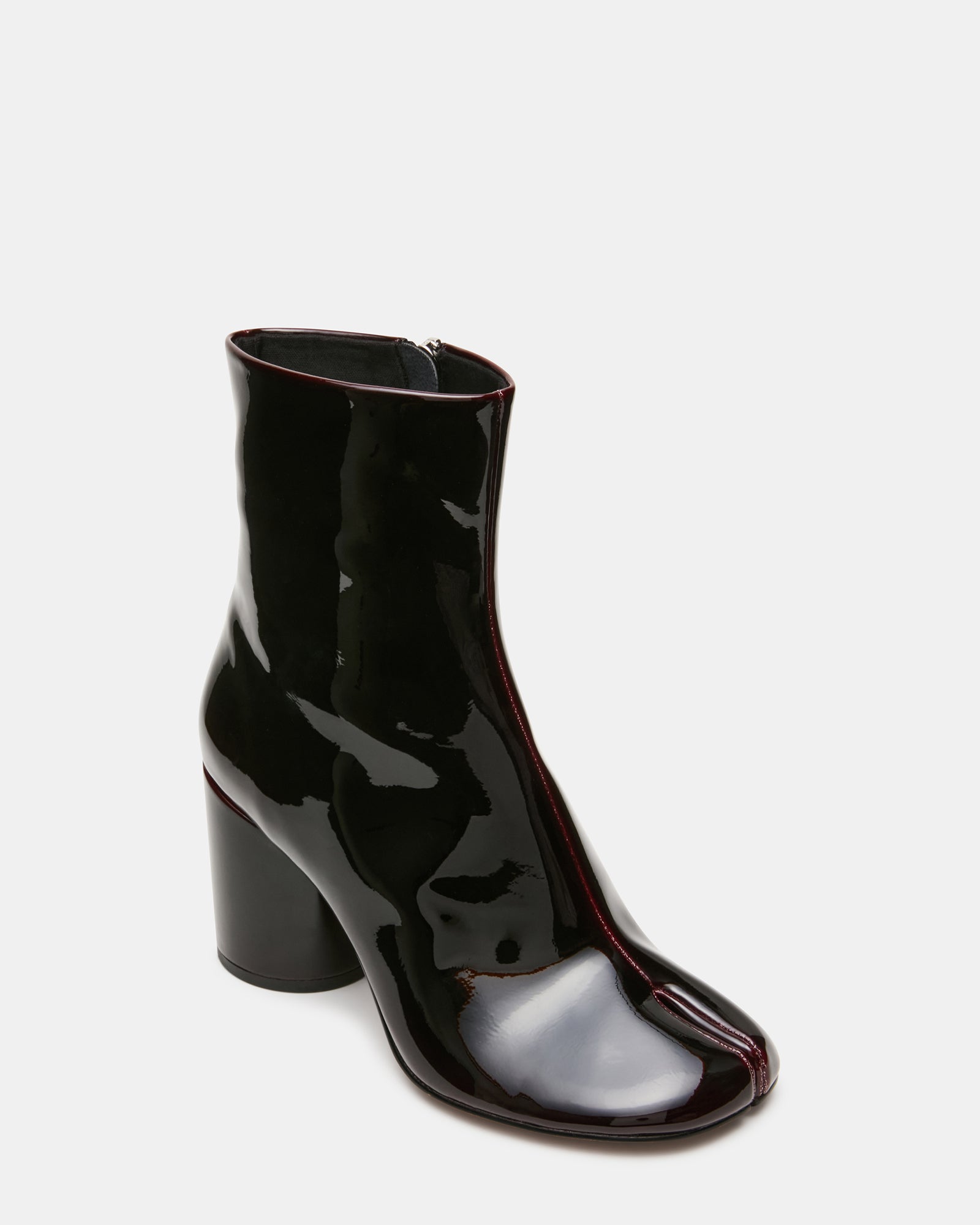 CARO Dark Cherry Patent Tabi Split-Toe Block Heel Women's Ankle Boot | Steve Madden