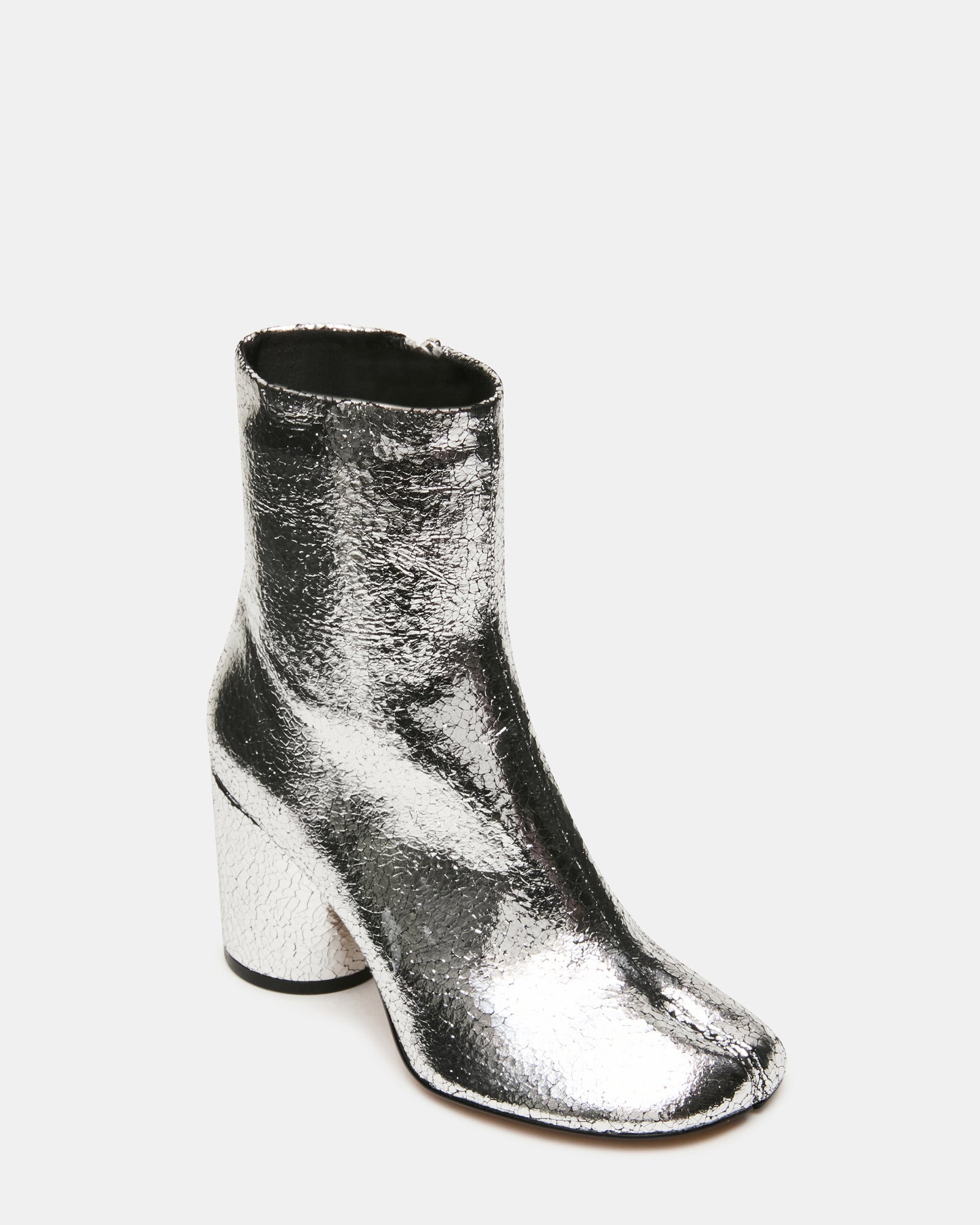 CARO Silver Crinkle Tabi Split-Toe Block Heel Women's Ankle Boot | Steve Madden