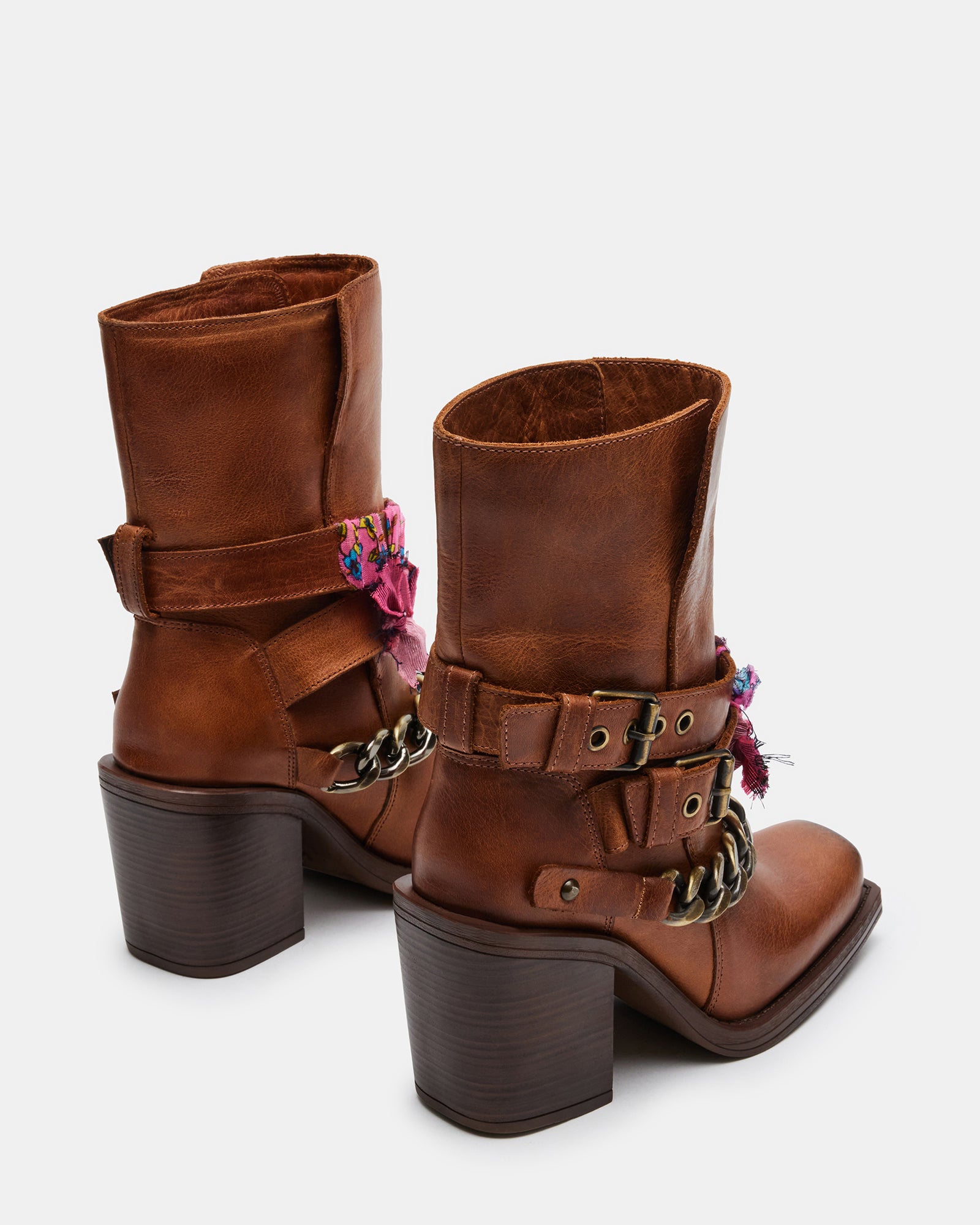 CASH Cognac Leather Western Square Toe Boot Women's Booties Steve