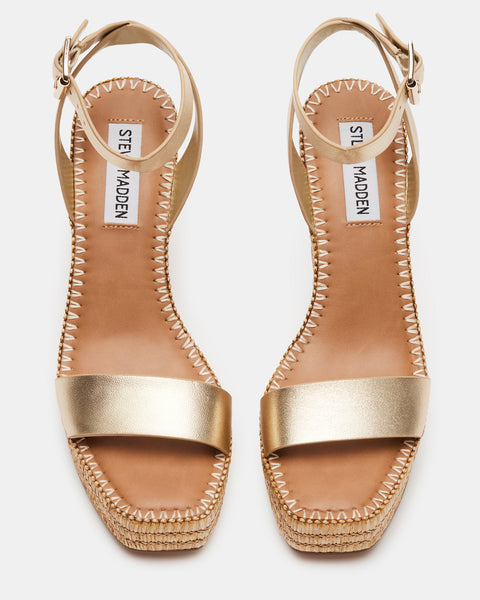 CASSIE Gold Leather Wedge Sandal | Women's Sandals – Steve Madden