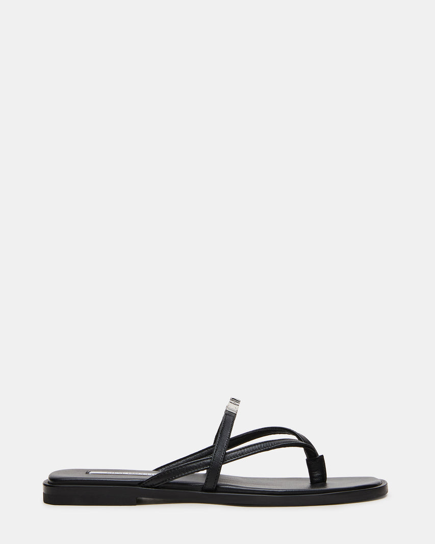 CATALINA Black Leather Thong Square-Toe Women's Sandal | Steve Madden