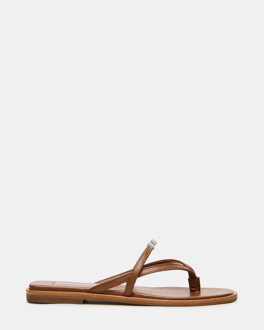 CATALINA Tan Leather Thong Square-Toe Women's Sandal | Steve Madden