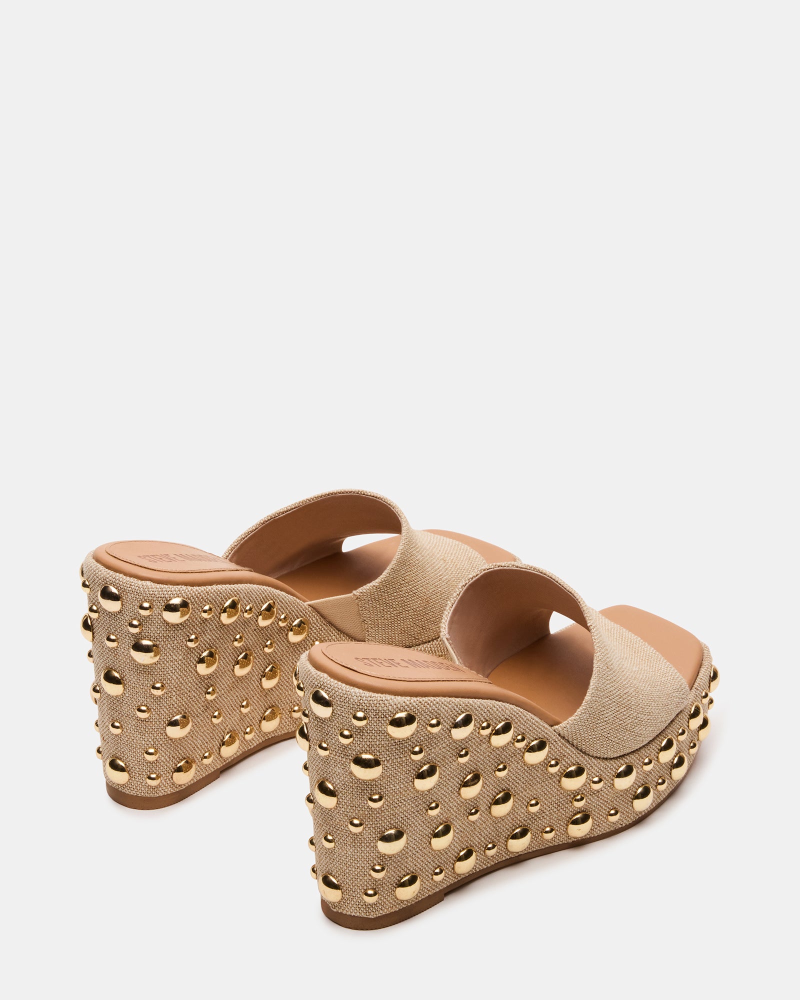 Wedge Steve Madden Square Toe Studded Sandals CAYMAN Natural Mini