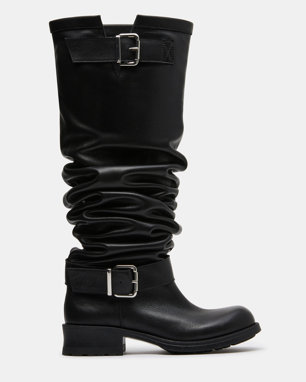 CHOPPER Black Leather Over-The-Knee Buckles Moto Women's Boot | Steve Madden