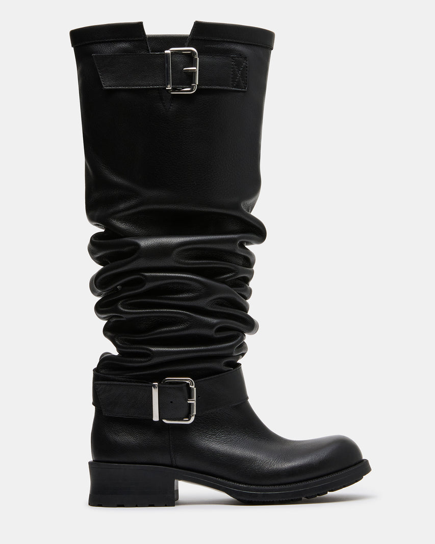 CHOPPER Black Leather Over-The-Knee Buckles Moto Women's Boot | Steve Madden
