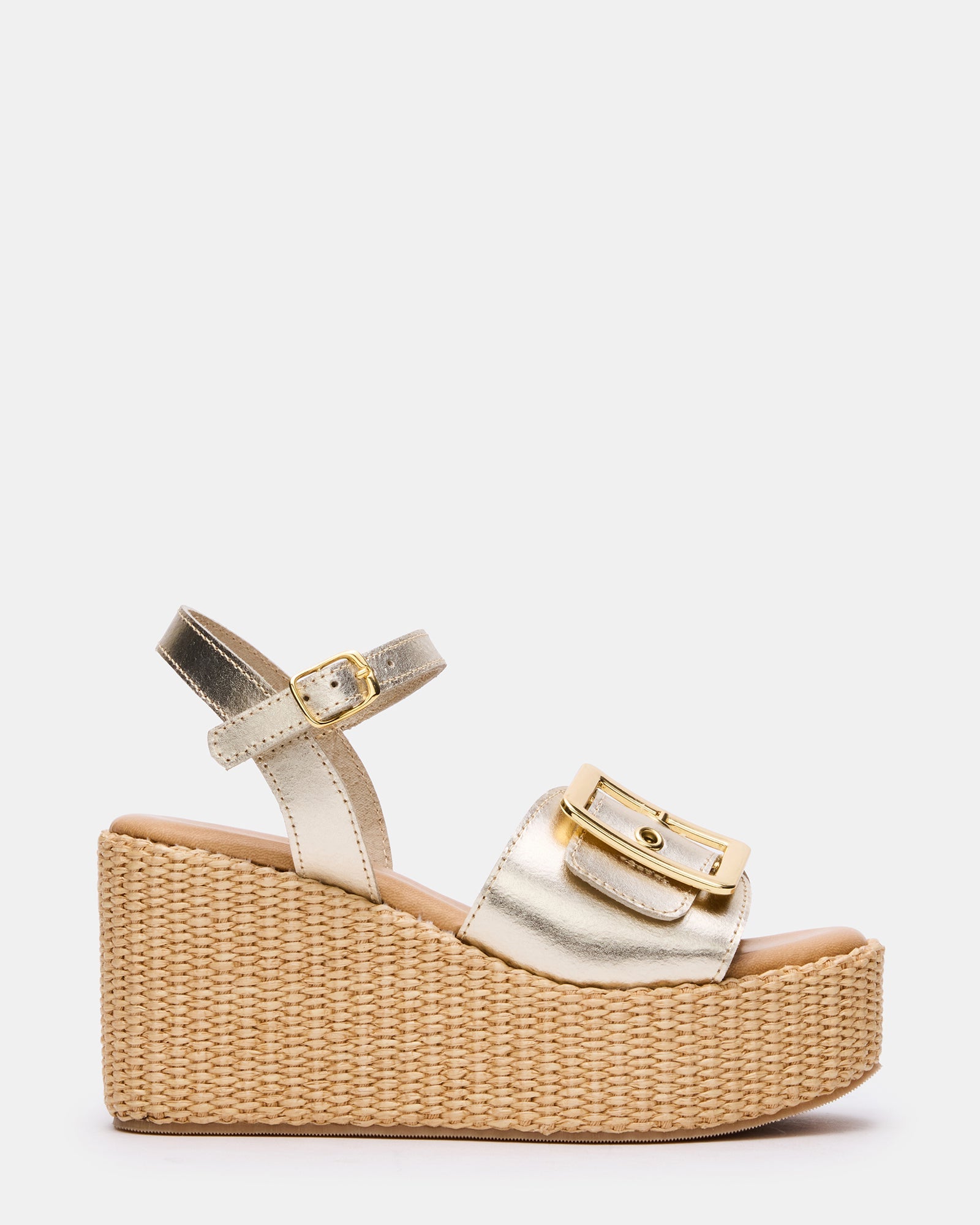 CIDER Gold Leather Platform Wedge Women's Sandal – Steve Madden