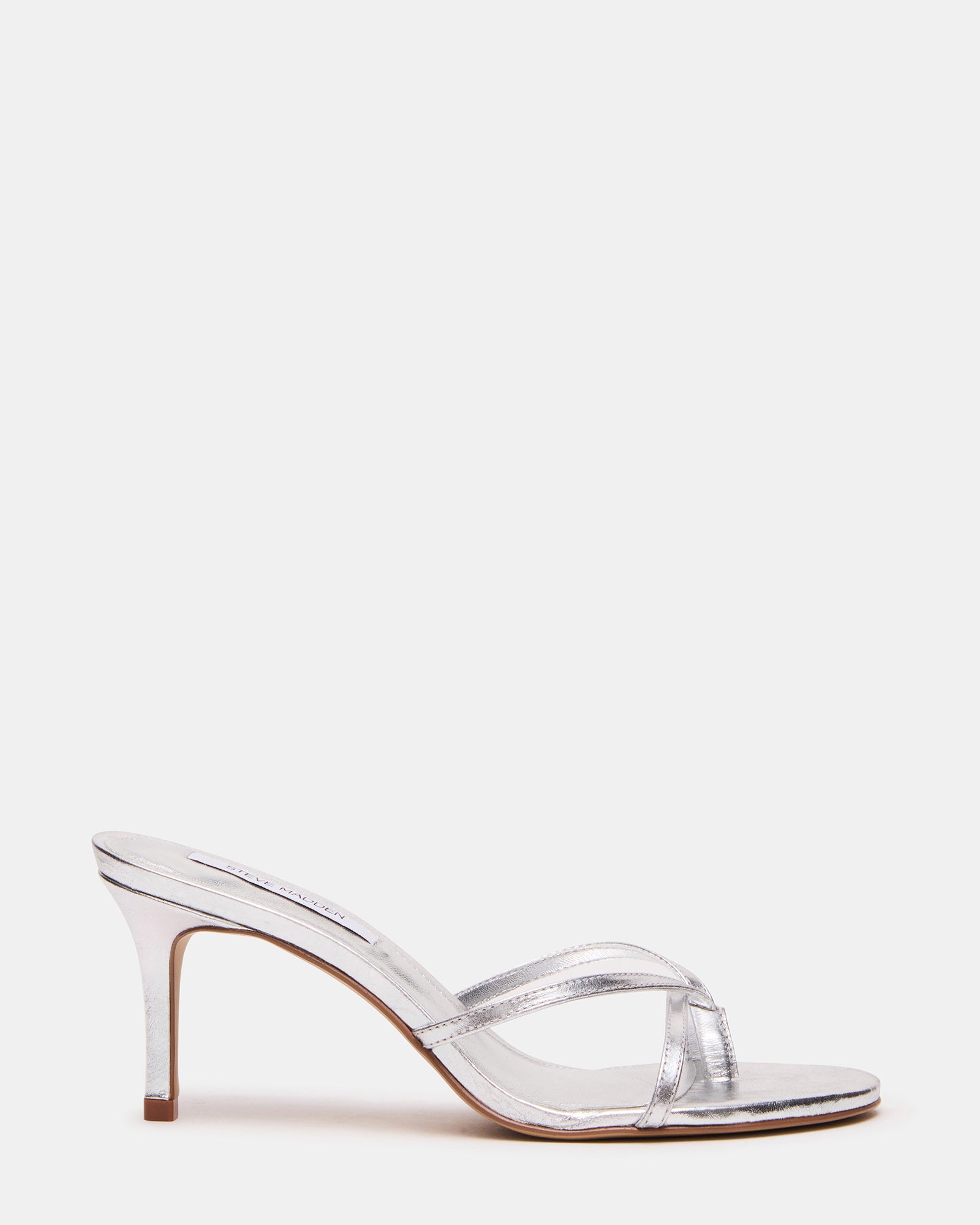 CLARI Silver Leather Strappy Thong Women's Kitten Heel | Steve Madden
