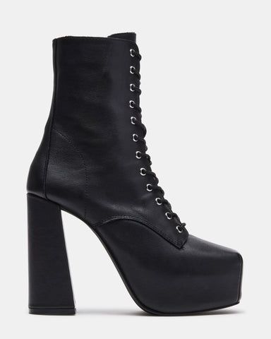 CONFIDENT Black Leather Lace-Up Ankle Bootie - Steve Madden