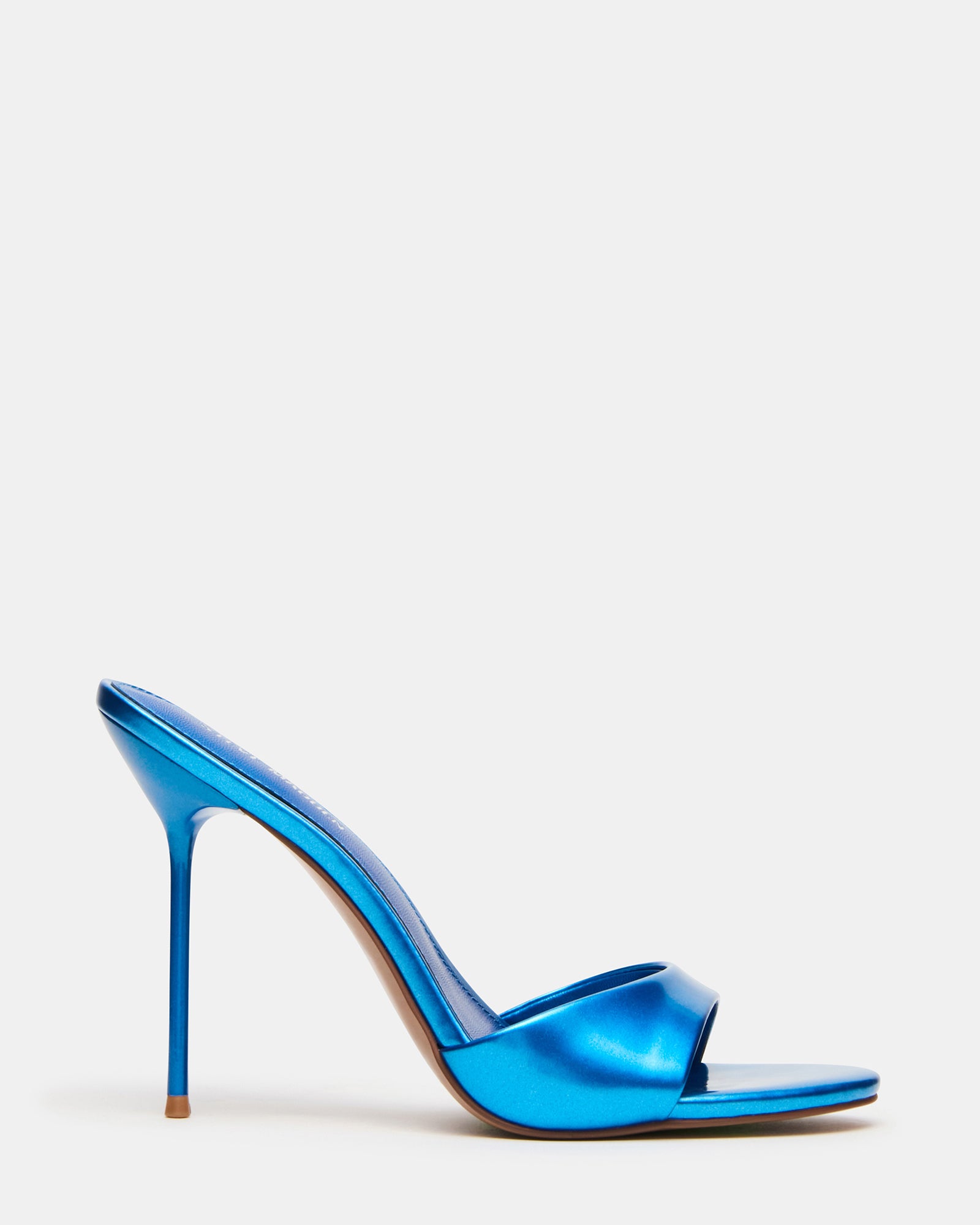 DAVINA Blue Metallic Rounded Open-Toe Mule Stiletto Women's Heel | Steve Madden