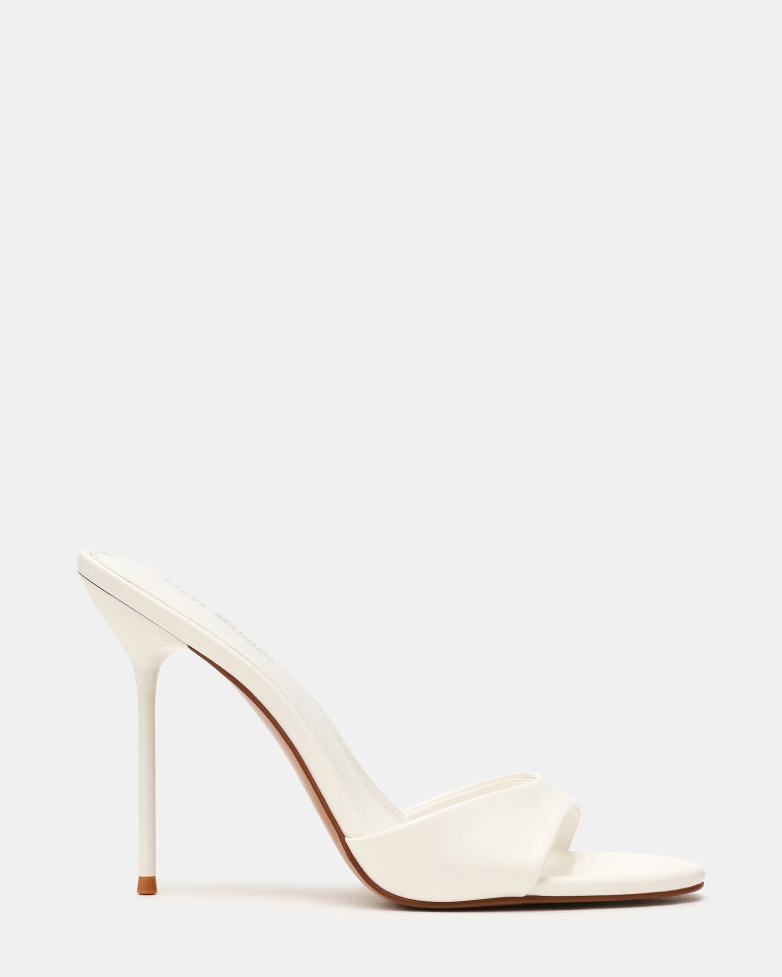 DAVINA White Patent Rounded Open-Toe Mule Stiletto Women's Heel | Steve Madden