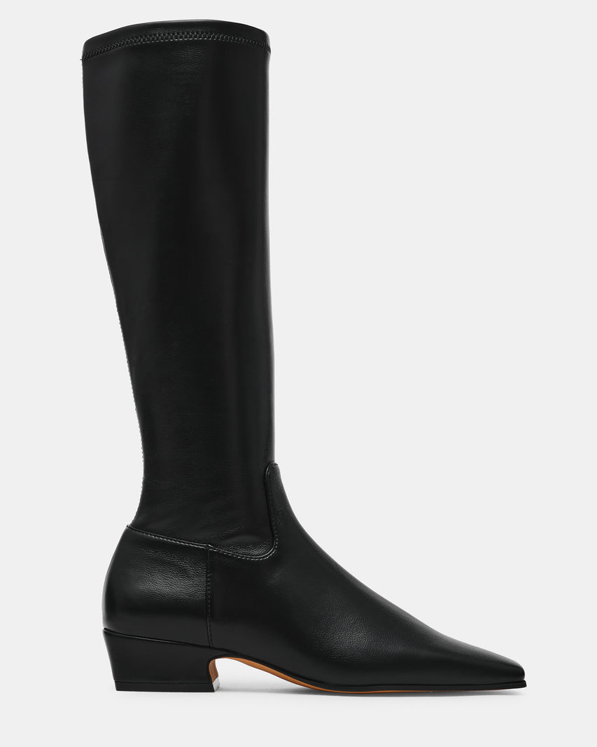 DELYRA Black Square-Toe Knee-High Women's Boot | Steve Madden